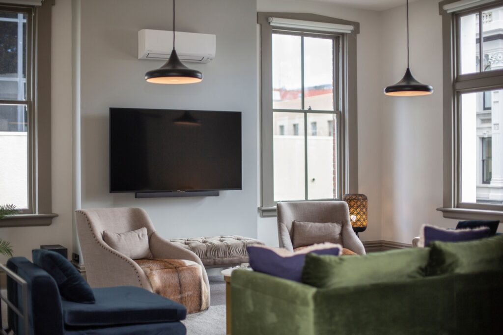 Inside of a Dunedin appartment living room full furnished